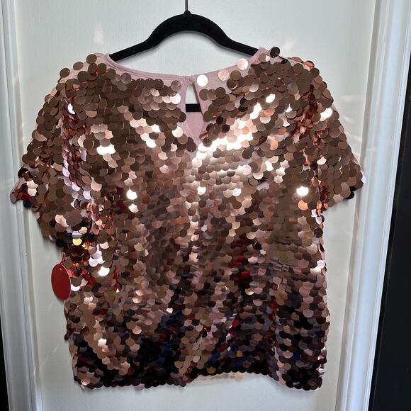 Eva Franco Anthropologie Sallia Sequin Rose Gold Tee NWT Size Small - Picture 8 of 16